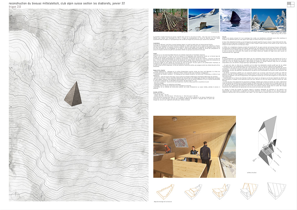 reconstruction du bivouac mittelaletsch, cas section les diablerets, concours, 1er prix