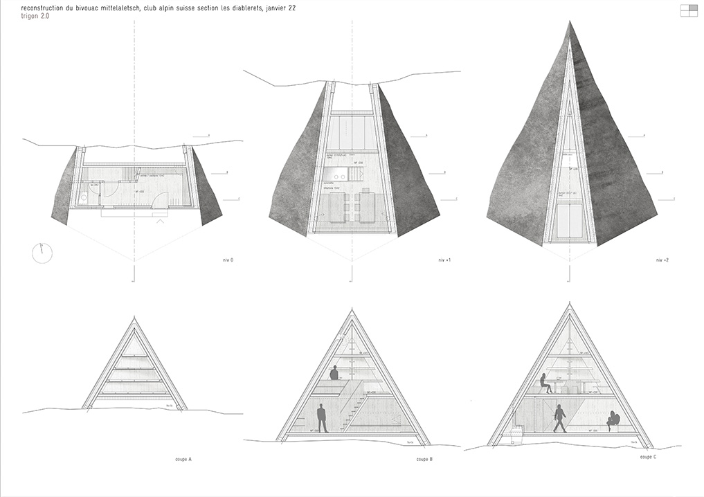 reconstruction du bivouac mittelaletsch, cas section les diablerets, concours, 1er prix