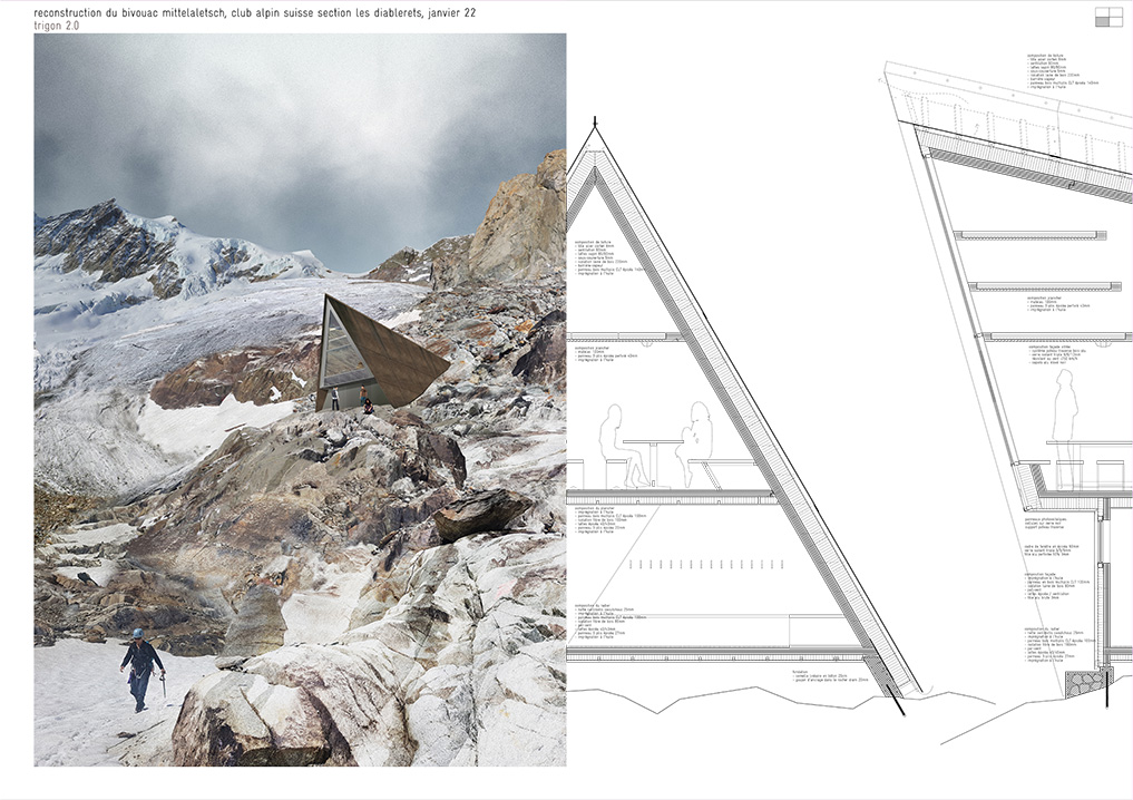 reconstruction du bivouac mittelaletsch, cas section les diablerets, concours, 1er prix