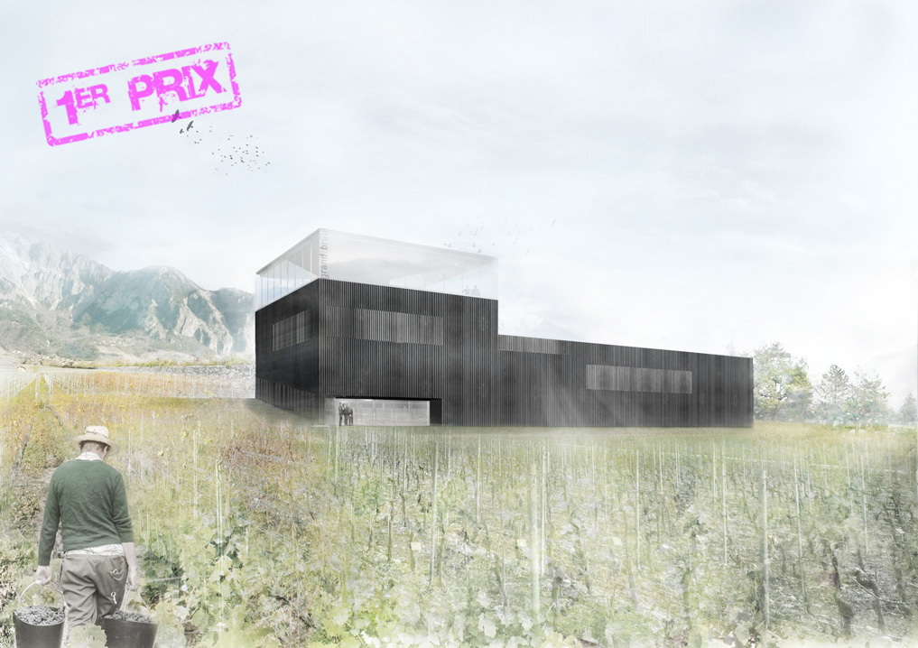 enlargement of the cave du grand brûlé winery at leytron, 1st prize in competition