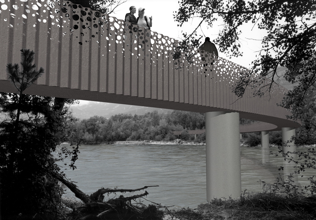 fussgängerbrücke über die rhone, pfyn wald, siders, wettbewerb, 1. rang