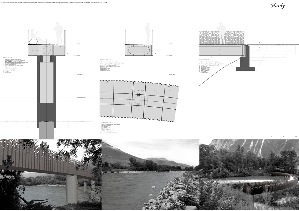 passerelle piétonne sur le rhône, bois de finges, concours 1er rang